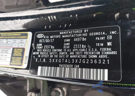 2018 Kia Optima Lx из США, поврежденный, VIN 5XXGT4L3XJG236321